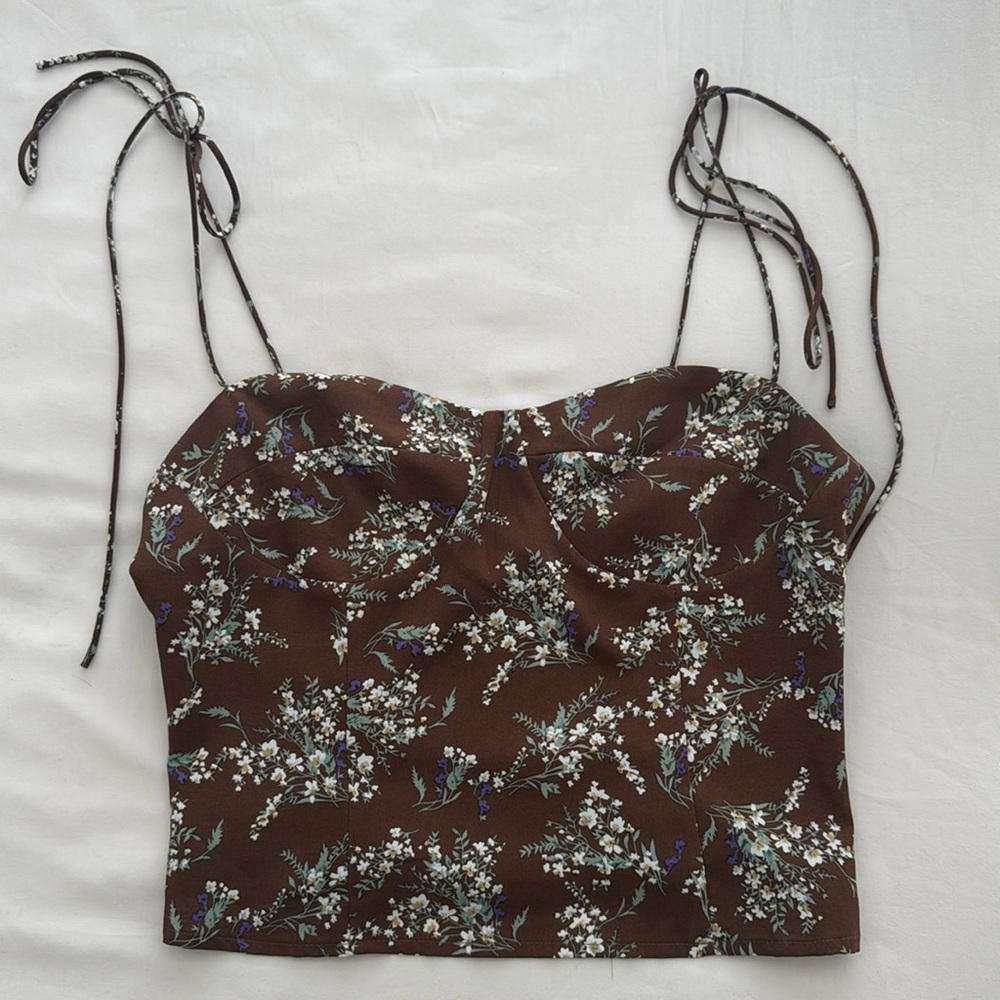 Brown floral cropped corset tank top
